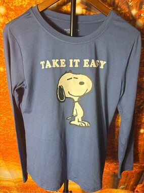 munki munki Blue 'Take It Easy' Snoopy Long Sleeve Pajama Top Only